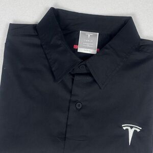 Tesla Men’s Black Woven Long Sleeve Button Up Shirt Embroidered Logo Large